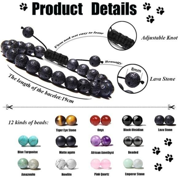 12pcs gemstone beaded bracelets set tiger eye amethyst lava stone adjustable - Picture 2 of 8